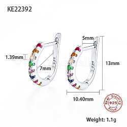 Rhodium Plated 925 Sterling Sliver Micro Pave Colorful Cubic Zirconia Hoop Earrings, with 925 Stamp, Platinum, 13x10.4mm