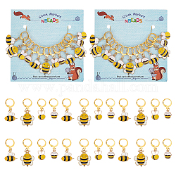 Maschenmarkierer mit Bienen- und Honigglas-Anhänger aus legierter Emaille mit Verriegelung, Maschenmarkierer mit Messingverschluss, Mischfarbe, 3~4 cm, 4 Stil, 3pcs / style, 12 Stück / Set
