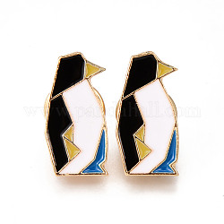 Alloy Enamel Brooches, Enamel Pin, with Brass Butterfly Clutches, Penguin, Light Gold, Cadmium Free & Nickel Free & Lead Free, Black, 22.5x11.5x2mm, Pin: 1mm