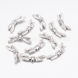 Tibetischer stil legierung perlen, Bleifrei und Cadmiumfrei und Nickel frei, Libelle, Antik Silber Farbe, 7x19x2.5 mm, Bohrung: 1.5 mm