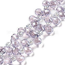 Electroplate transparentes abalorios de vidrio hebras, lustre de la perla chapado, lágrima facetada, superior perforado, cardo, 6x4mm, agujero: 0.8 mm, aproximamente 97~102 pcs / cadena, 10.63''~14.80'' (27~37.6 cm)