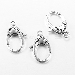Tibetan Style Alloy Lobster Claw Clasps, Oval, Cadmium Free & Nickel Free & Lead Free, Antique Silver, 30x19x5mm, Hole: 3mm