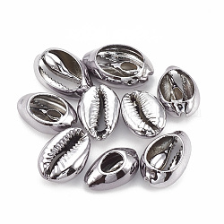 Perles de coquille de mer galvanisées, perles non percées / sans trou, cauris, gris clair, 17~21x11~14x6~8mm