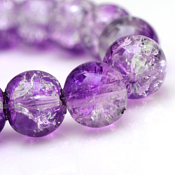 Chapelets de perles en verre craquelé peint, ronde, violet foncé, 10mm, Trou: 1.3~1.6mm, Environ 80 pcs/chapelet, 31.4 pouce