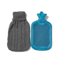 Sac à eau chaude en caoutchouc de couleur aléatoire, bouteille d'eau chaude, avec housse de tricot amovible de couleur grise, style d'injection d'eau, donner de la chaleur à votre main, 360x195x45mm, capacité: 2000 ml (67.64 oz liq.)