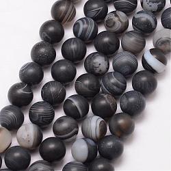 Chapelets de perles en agate rayée naturelle/agate à bandes, ronde, Grade a, mat, teints et chauffée, noir, 6mm, Trou: 1mm, Environ 61 pcs/chapelet, 15 pouce