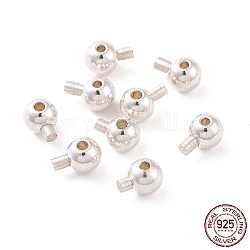 925 perles d'arrêt en argent sterling, ronde, couleur d'argent, 4x3mm, Trou: 0.8mm, pin: 1 mm