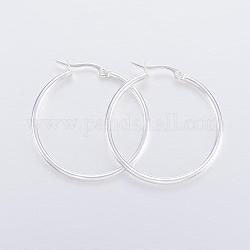 304 Stainless Steel Hoop Earrings, Hypoallergenic Earrings, Silver, 36x35x2mm, 12 Gauge, Pin: 1x0.8mm
