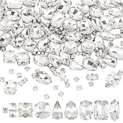 Arricraft 124pcs 9 estilo coser en rhinestone, Enlaces multifilares, Diamantes de imitación de cristal, Con ajustes de clavija de latón en tono platino., formas mixtas, cristal, 3.8~15x5~10x3.8~7mm, agujero: 0.8~1 mm