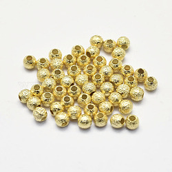 Perle strutturate in ottone placcato a lunga durata, vero placcato oro 18k, nichel libero, tondo, 3mm, Foro: 1 mm