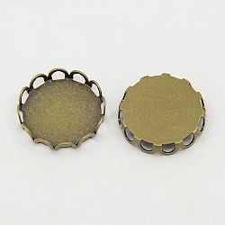 Brass Cabochon Settings, DIY Findings for Jewelry Ring Making, Lead Free and Cadmium Free, Flat Round, Antique Bronze Color, about 15mm in diameter, hole: 2mm