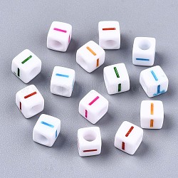 Perline acrilico, foro orizzontale, cubo con lettera di colore misto, letter.i, 6x6x6mm, Foro: 3 mm, circa 2600pcs/500g
