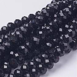 Handmade Glass Beads, Faceted Rondelle, Black, 10x7mm, Hole: 1mm, about 70~72pcs/strand