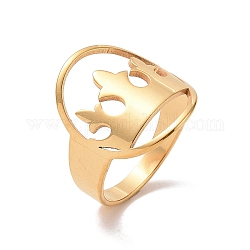 Ionenplattierung (IP) 201 Edelstahl-Oval mit Kronenfingerring, hohler breiter Ring für Frauen, golden, uns Größe 6 1/2 (16.9mm)