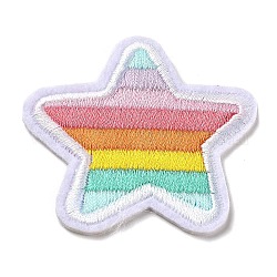 Estrella con apliques de rayas arcoiris, Tela de bordado computarizada para planchar / coser parches, accesorios de vestuario, colorido, 56x56x1.5mm