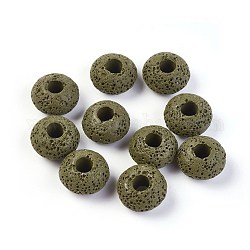 Perles de pierre de lave naturelle, teinte, rondelle, vert olive foncé, 15.5~16x9.7~10mm, Trou: 5~5.4mm