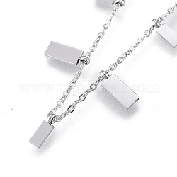 304 Stainless Steel Pendant Necklaces, with Cable Chains and Round Beads, Rectangle, Stainless Steel Color, 16.22 inch(41.2cm)