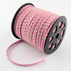 Cuerda de ante imitación, encaje de imitación de gamuza, con remache de aleación dorada, para la fabricación de joyas de punk rock, rosa perla, 6x2.5mm, 50 yardas / rollo (150 pies / rollo)