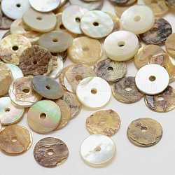 Perles de coquillage akoya naturelles, perles coquille en nacre, plat rond, chameau, 4x1mm, trou: 1~1.5 mm, environ 1000 PCs / sachet 