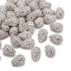 Alloy Rhinestone Beads, Grade A, teardrop, Silver Metal Color, Clear, Size: about 15mm long, 10mm thick, hole: 1.5mm