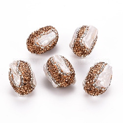 Perles de strass en argile polymère, avec perle d'eau douce de culture naturelle, colonne, Light Colorado Topaz, 24~26x16~18x16~18mm, Trou: 1mm