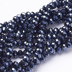 Chapelets de perles en verre électroplaqué, facette, rondelle, noir plaqué, 6x4mm, Trou: 1mm, Environ 100 pcs/chapelet, 18.1 pouce