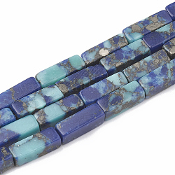 Chapelets de perles de pierres précieuses synthétiques, lapis lazuli et turquoise synthétique, cuboïde, bleu, 13~14x4~4.5x4~4.5mm, Trou: 1~1.5mm, Environ 30 pcs/chapelet, 16.14 pouce