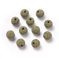 Perle di roccia lavica naturale non cerate, per perle di olio essenziale di profumo, perle di aromaterapia, tinto, tondo, verde oliva, 8.5mm, Foro: 1.5~2 mm