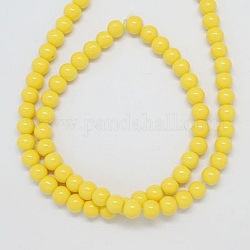Painted Glass Round Beads Strands, Yellow, 10mm, Hole: 1mm, about 82pcs/strand
