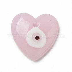 Main mauvais pendentifs Murano d'oeil, breloques de coeur, perle rose, 35x35x8.5mm, Trou: 3mm