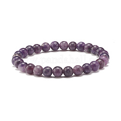 Bracelet extensible en perles rondes en lépidolite naturelle / mica violet, bijoux en pierres précieuses pour femmes, perles: 6.5 mm, diamètre intérieur: 2-1/4 pouce (5.7 cm)