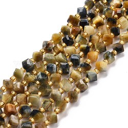 Chapelets de perles d'œil de tigre naturel, avec des perles de rocaille, facette, perles de cube en diagonale, 5~6x5~6x4~5mm, Trou: 1mm, Environ 49~55 pcs/chapelet, 15.35''~15.75'' (39~40 cm)