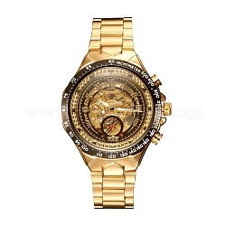 Legierung Uhrkopf mechanische Uhren, mit Edelstahl-Uhrenarmband, golden, 220x18 mm, Uhr-Kopf: 57x47.5x17 mm, Uhr-Gesicht: 35 mm