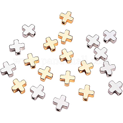 Perles en laiton, croix, platine et d'or, 8x8x3mm, Trou: 1.4mm, 20 pièces / kit