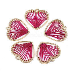 Alloy Pendants, with Polyester Thread, Heart, Golden, Cerise, 27x28x2mm, Hole: 2mm