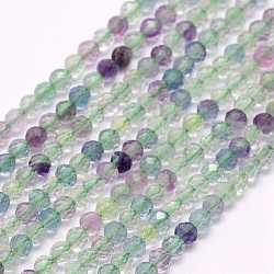 Chapelets de perles en fluorite naturel, facette, ronde, 2~2.5x2mm, Trou: 0.2mm, Environ 158~205 pcs/chapelet, 15.7~16.7 pouce (40~42.5 cm)