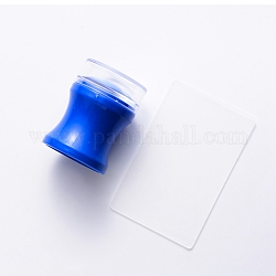 Печать и печать скребка из силикона, с колпачком, инструмент для создания шаблона для ногтей, синие, печать печать: 49x41 мм, скребок: 85x54 мм, крышка: 40x16 мм