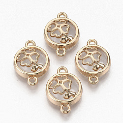 Glass Links connectors, with Light Gold Plated Alloy Findings, Flat Round with Clover, Clear, 19.5x13.5x5.5mm, Hole: 1.6mm