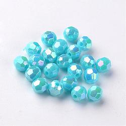 Perles rondes en acrylique poly styrène écologique plaqué couleur ab, facette, bleu profond du ciel, 8mm, Trou: 1mm, environ 2000 pcs/500 g