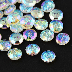 2-Hole Taiwan Acrylic Rhinestone Flat Round Buttons, Faceted, Clear, 13x5mm, Hole: 1mm