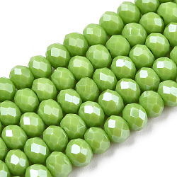 FilI di perline in vetro placcato, lustro di perla placcato, sfaccettato, rondelle, verde giallo, 3.5x3mm, Foro: 0.4 mm, circa 123~127pcs/filo, 13.7~14.1 pollice (35~36 cm)