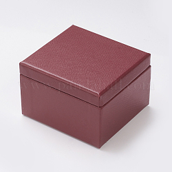 Light Cover Papier Schmuck Ring Box, mit Leim, Hirschleder Flusen und Karton, Viereck, golden, dunkelrot, 9.2x8.5x6.1 cm