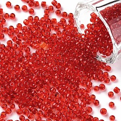 Abalorios de la semilla de cristal, transparente, redondo, carmesí, 8/0, 3mm, agujero: 1 mm, aproximamente 2222 unidades / 100 g
