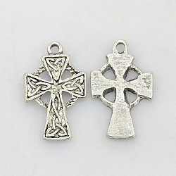 Antique Silver Tibetan Style Claddagh Cross Pendants, Irish, Lead Free & Cadmium Free, 25x15x1.5mm, Hole: 2mm