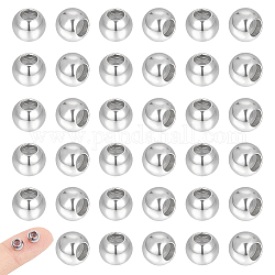 UNICRAFTALE 40pcs 6mm Diameter 201 Stainless Steel Stopper Beads Metal Positioning Beads Small Rubber Loose Beads Slider Rondelle Spacer Beads Adjustable Round Ball Beads for DIY Jewelry Making