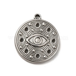 304 Stainless Steel Pendant Rhinestone Settings, Flat Round with Evil Eye, Stainless Steel Color, Fit for 1.6mm Rhinestone, 23.5x21x3mm, Hole: 1.8mm