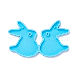 Rabbit DIY Pendant Silicone Molds, for Earring Making, Resin Casting Molds, For UV Resin, Epoxy Resin Jewelry Making, Deep Sky Blue, 43x72x4mm, Hole: 2~4.5mm, Inner Diameter: 40x33mm