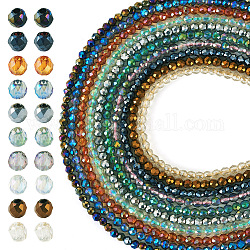 Pandahall 10Strands 10 Colors Electroplate Transparent Glass Beads Strands, Rainbow Plated, Faceted Round, Mixed Color, 2mm, Hole: 0.7mm, about 203pcs/strand, 14.45''(36.7cm), 1 Strand/color
