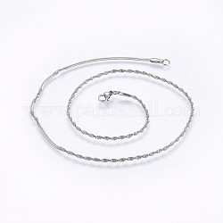 304 из нержавеющей стали Сингапур цепи ожерелья, цепочки ожерелья волна воды, с карабин-лобстерами , цвет нержавеющей стали, 17.7 дюйм (45 см), 2x0.6 мм