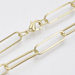 Fabricación de collar de cadena de clip de papel ovalado plano de latón, con cierre de langosta, la luz de oro, 24.4 pulgada (62 cm), link: 22x6x1 mm